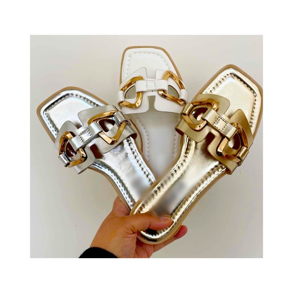 Mona Gold Metallic Slide Sandals